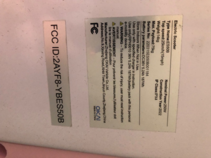 Photo 7 of **SEE NOTES**OKAI ES50B Electric Scooter - 12.4 Miles Range & 15.5 MPH - Lightweight and Fol dable E Kick Scooter 