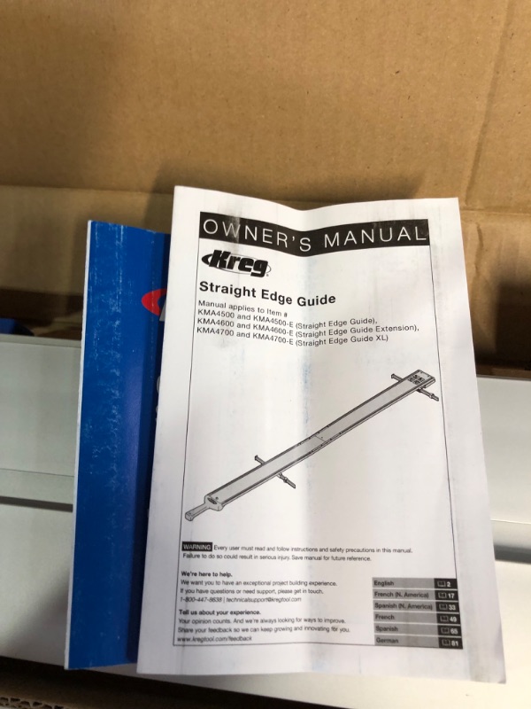 Photo 3 of **SEE NOTES**
 Kreg KMA4500-E Straight Edge Guide-4 Ft