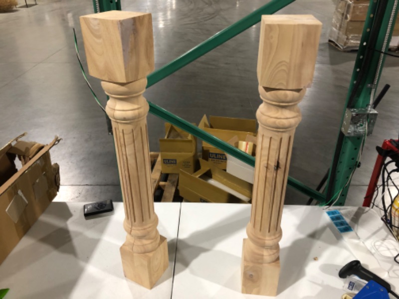 Photo 2 of 35 1/2-inch H 5-inch W 5-inch D Cabinet Columns, Btowin 2Pcs Unfinished Tapered Stripe Rubberwood Replacement Island Legs for Large Dining Table & Kitchen Table 5"W x 5"D x 35 1/2"H