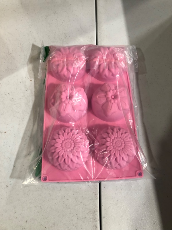 Photo 2 of 6-Cavity Silicone Flower Shape Cake Molds, SENHAI 3 Packs Fondant Shape Decorating Ice Cube Trays for Homemade Cake Chocolate Cupcake - Purple Blue Pink