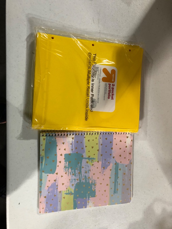 Photo 2 of  6 Wide Ruled 1 Subject Spiral Notebook and 2 Pocket Plastic Folder Yellow - up&up bunlde


