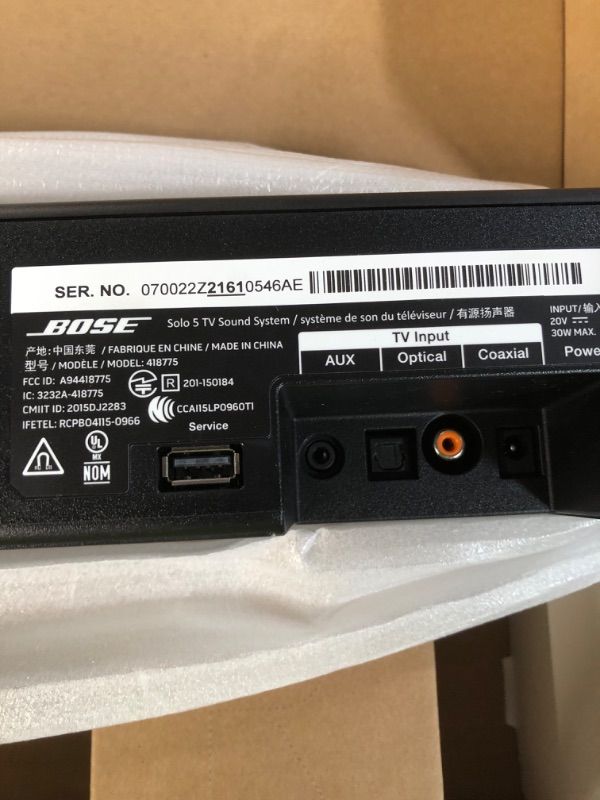 Photo 1 of Bose Solo 5 TV Soundbar Sound System with Universal Remote Control, Black Soundbar only
