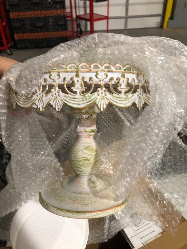 Photo 1 of Deco 79 Metal Cake Stand with Lace Inspired Edge, 10" x 10" x 9", White 10"D With flat base