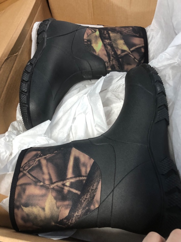Photo 1 of TENGTA Men's Mid Calf Warm Insulated Waterproof Rubber Rain Boot Wide Width Winter Snow Mud Work Boots 8.5 Wide Women/7 Wide Men Black&camo