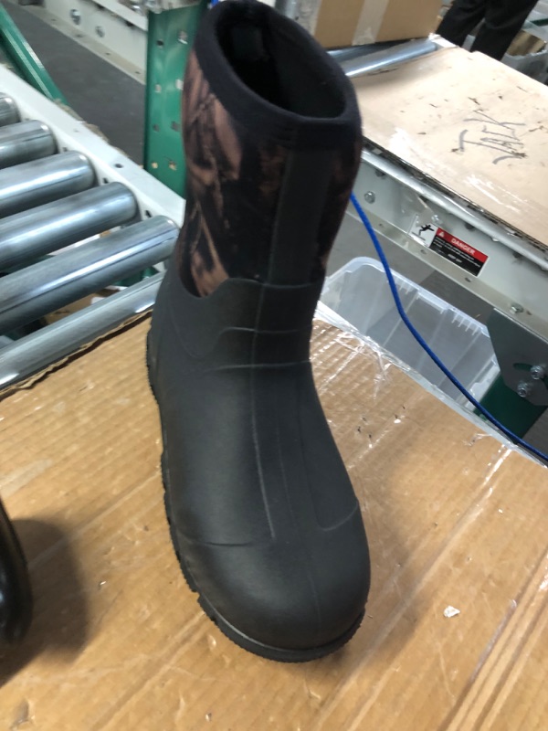 Photo 1 of TENGTA Men's Mid Calf Warm Insulated Waterproof Rubber Rain Boot Wide Width Winter Snow Mud Work Boots 8.5 Wide Women/7 Wide Men Black&camo