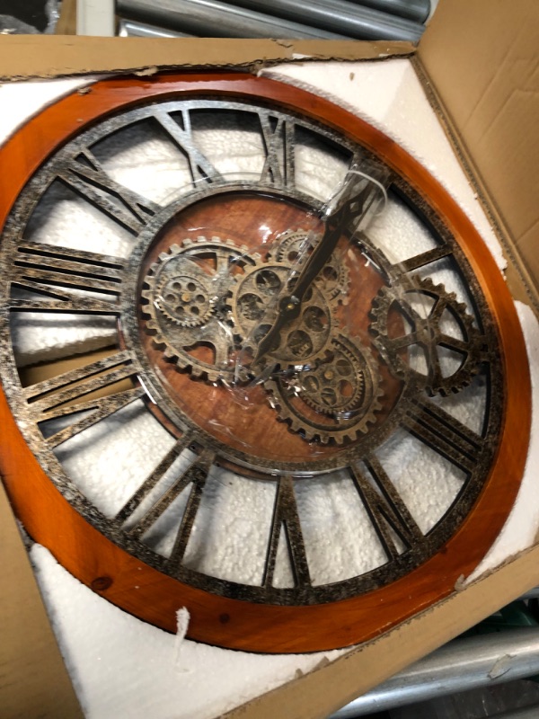 Photo 2 of The B-Style Large Real Moving Gears Wall Clock 24 inch Rustic Retro Industrial Farmhouse Wood Clock Oversized Decorative Vintage Wall Clocks 