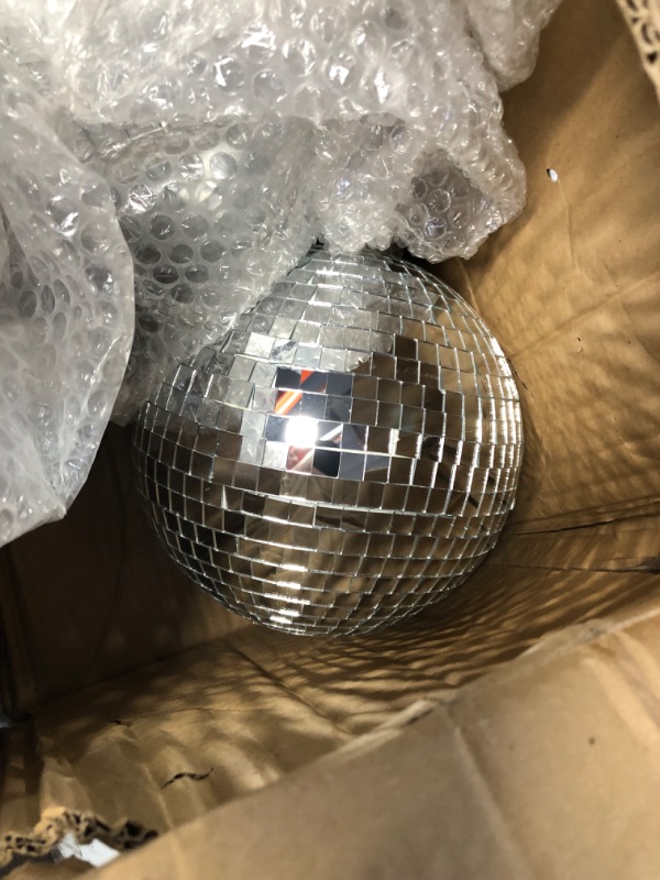 Photo 3 of 2 Pack Large Disco Ball Silver Hanging Mirror Disco Ball Reflective Mirror Disco Ball Ornament for Party Holiday Wedding (8 Inch, 12 Inch)