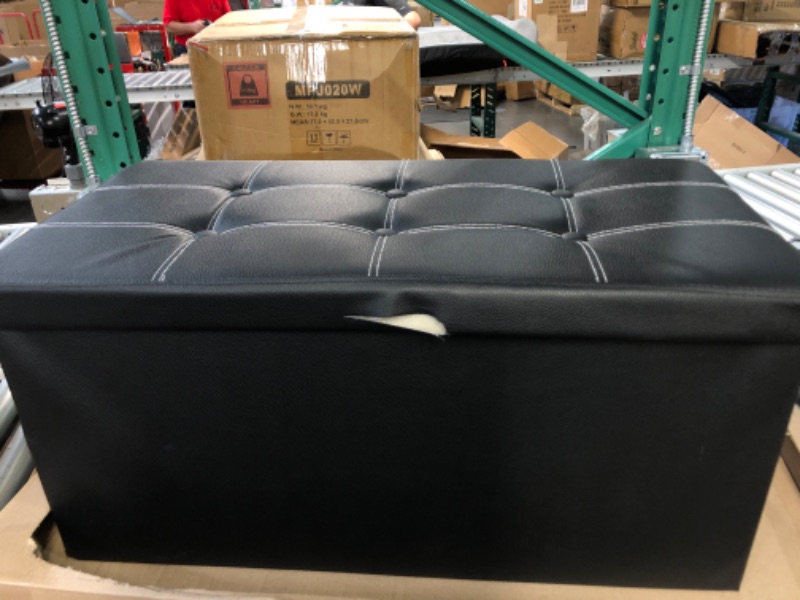 Photo 2 of (SEE NOTES) Achim Home Furnishings Collapsible Storage Ottoman Tufted - Black Faux Leather 15x30x15