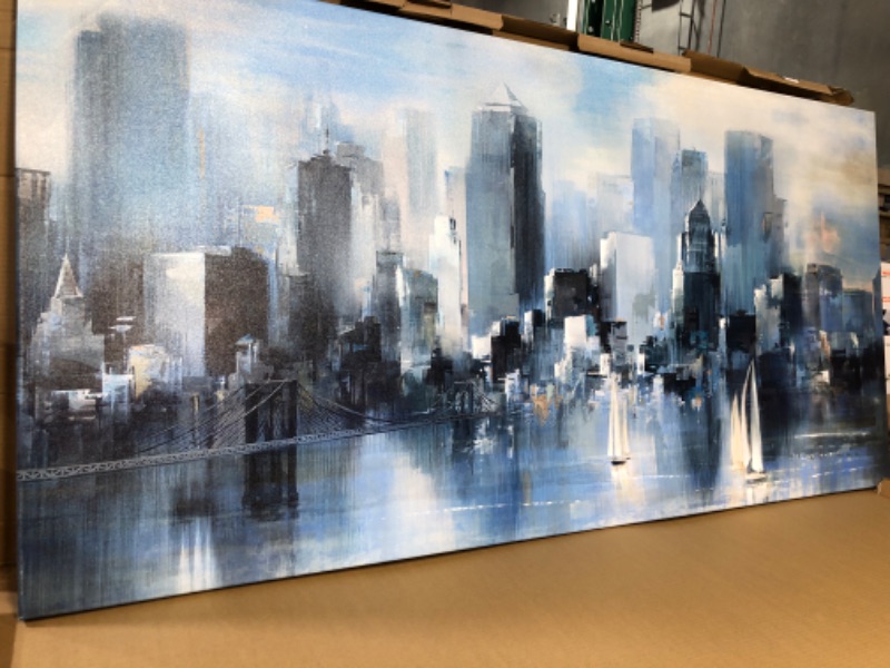 Photo 2 of Acocifi New York City Wall Art Abstract Cityscape Canvas Painting Brooklyn Bridge Skyline  Large 60"x30" 60"x30" 