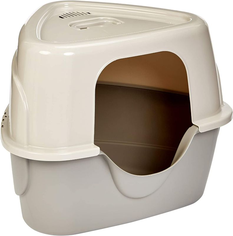 Photo 1 of Amazon Basics No-Mess Hooded Corner Cat Litter Box, 26 x 20 x 23 Inches, Triangle