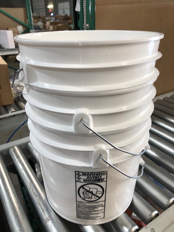 Photo 2 of 5 Gallon White Plastic Bucket Only - Durable 90 Mil All Purpose Pail - Food Grade Buckets NO LIDS Included - 3 Pack Buckets White