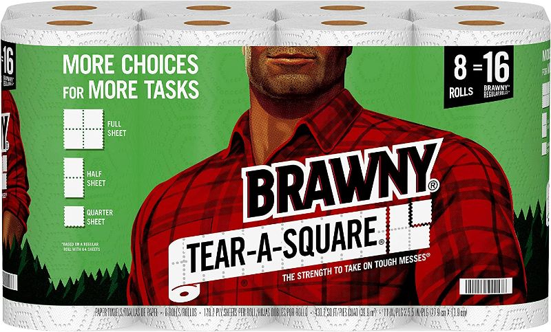 Photo 1 of **BAG OPENED, ROLL DAMAGED**Brawny Tear-A-Square Paper Towels, 8 Double Rolls = 16 Regular Rolls