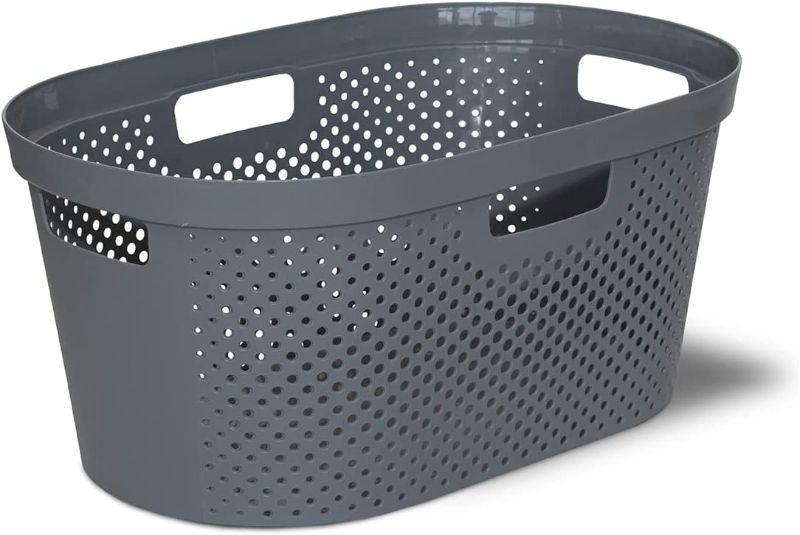 Photo 1 of 
Clorox Laundry Basket Plastic - Portable Clothes Hamper with Handles - Short Storage Bin for Bedroom and Baby Nursery, 1 Bushel, Grey