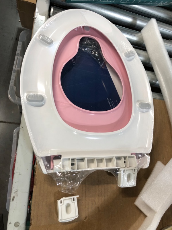 Photo 4 of ***DAMAGED*** Toilet Seat With Toddler Seat Built in, Quick-Release Hinges, Slow Close, Never Loosen, ELONGATED, Heavy Duty, PINK(18.5”) Pink Elongated