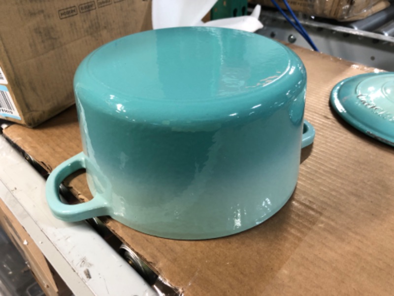 Photo 4 of ***DAMAGED*** Crock-Pot Artisan Round Enameled Cast Iron Dutch Oven, 5-Quart, Aqua 5-Quart Aqua Blue