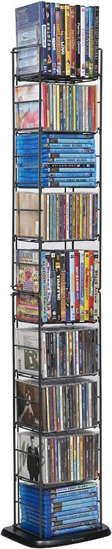 Photo 1 of Atlantic Adjustable Wire Media Rack - Heavy Gauge Steel, Silver/Black & Wire Frame Media Tower - 93 DVD Storage Rack, Wide Stable Base, PN 72212041 in Black Metal and Cherry Wood, Black & Wood Rack + Tower, Black & Wood