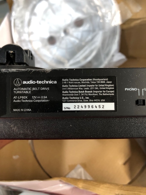 Photo 3 of USED, DAMAGED, BOX IS DAMAGED, MISSING CORD** PARTS ONLY* Audio-Technica AT-LP60X-BK Stereo Turntable, Black, 25.7 x 19.6 x 12.3 inches
