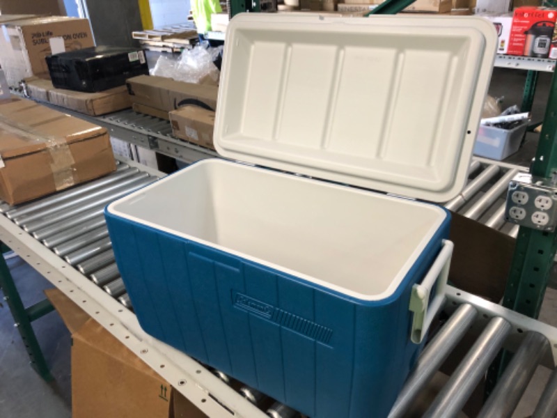 Photo 3 of ***MISSING PIECE*** Coleman Chiller Series 48qt Insulated Portable Cooler, Ice Retention Hard Cooler with Heavy Duty Handles Ocean Blue