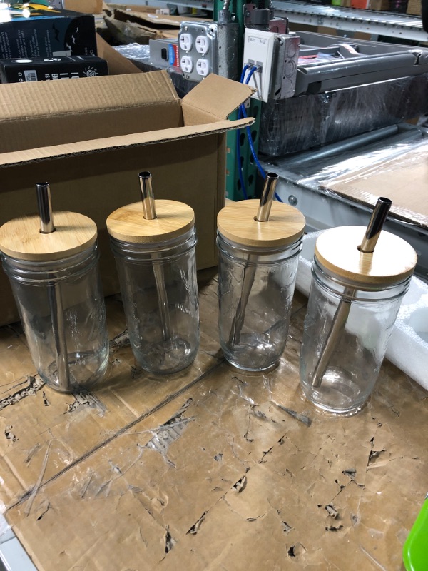 Photo 2 of [ 4 Pack ] Glass Cups Set - 24oz Mason Jar Drinking Glasses w Bamboo Lids & Straws 