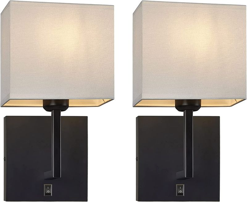 Photo 1 of *SHADE SLIGHT BENT DUE TO TRANSPORT** TERLEENART Modern Set of 2 Bedside Nightstand Reading Wall Sconce with Square Off White Fabric Shade 