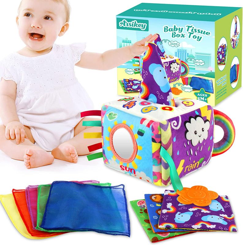 Photo 1 of Baby Tissue Box Toy - Magic Montessori Sensory Plush Toys for Babies 6 to 12 Months
