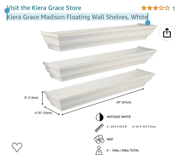 Photo 1 of (READ NOTES) Kiera Grace Madison Floating Wall Shelves, White (2) 