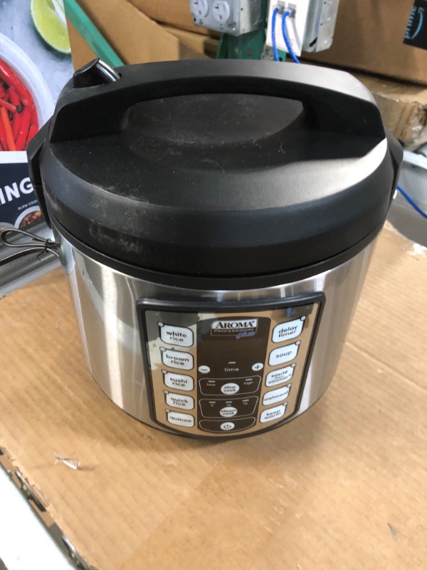 Photo 1 of Aroma Housewares ARC-5000SB Digital Rice, Food Steamer, Slow, Grain Cooker, Stainless Exterior/Nonstick Pot, 10-cup uncooked/20-cup cooked/4QT, Silver, Black Professional