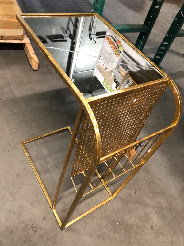 Photo 2 of **SEE NOTES** Creative Co-Op Metal Side Magazine Rack and Glass Top, Gold Color