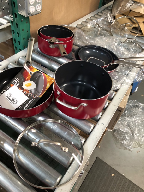 Photo 2 of [notes!] Red Volcano Textured Ceramic Nonstick, 11 Piece Cookware Pots and Pans Set