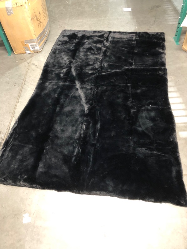 Photo 2 of **USED/SEE NOTES**  Black 8 ft. x 10 ft. Soft Faux Rabbit Fur Area Rug