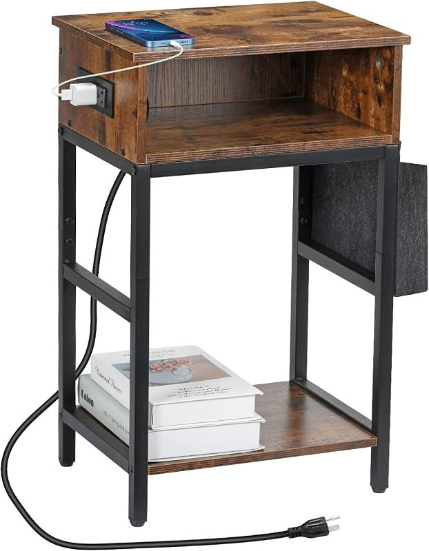 Photo 1 of **USED/SEE NOTES** MOOACE Nightstand with Charging Station, End Side Table with Storage Bag *BROWN* 