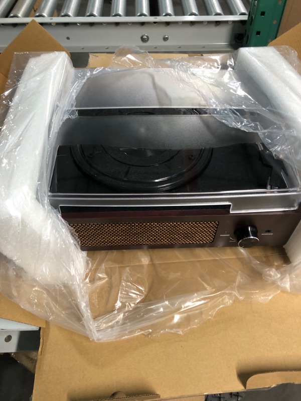 Photo 3 of **USED/SEE NOTES** Vinyl Record Player Turntable with Built-in Bluetooth Receiver & 2 Stereo Speakers, 3 Speed 3 Size Portable Retro BROWN