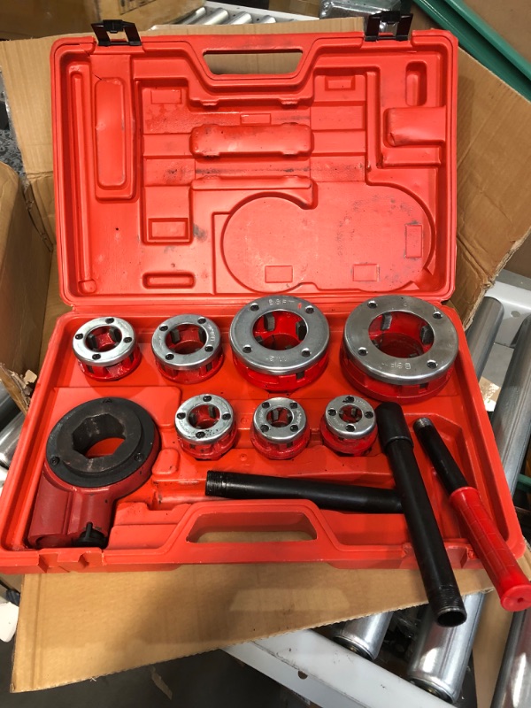Photo 8 of ** HEAVILY USED** 7 Size Pipe Threader Kit, BSPT Pipe Thread Cutter Tap Bar Head Portable Pipe Die Sets For Threading, 3/8" to 2" Die 