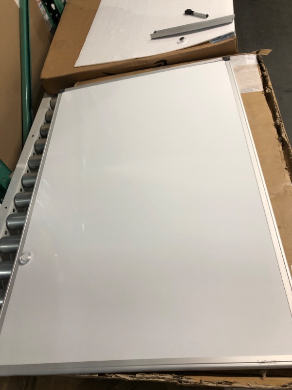 Photo 4 of Damaged** Amazon Basics Magnetic Dry Erase White Board, 36 x 24-Inch Whiteboard - Silver Aluminum Frame 24" x 36" Magnetic, Aluminum Frame