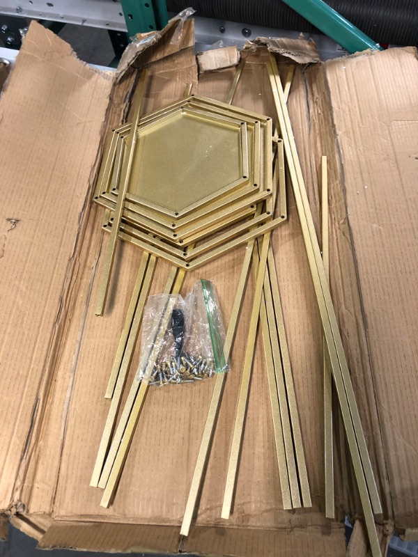 Photo 1 of ***USED*** Mugiden Pedestal Plant Stand Set of 3 Hexagon Cylinder Pedestal Stands for Parties Tall Nesting Display Cylinder Tables for Parties Wedding Living Room Corner Planter Pot Rack Patio Decor (Champagne Gold) Hexagon-Champagne Gold