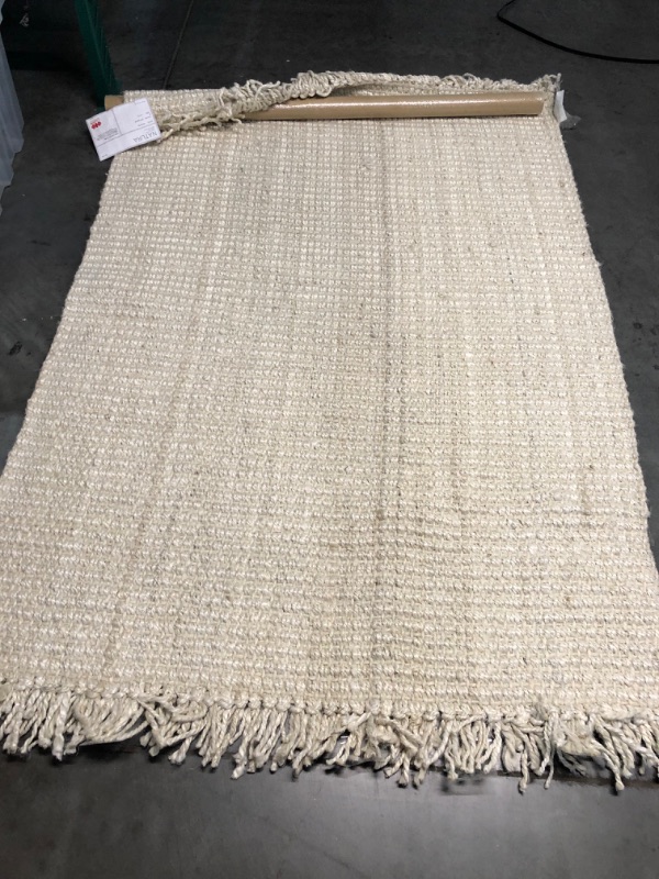 Photo 2 of  Natural Fiber Collection 4' x 6' Ivory NF368B Handmade Boho Fringe Woven Jute Area Rug