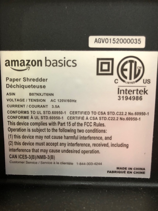 Photo 3 of *NON FUNCTIONAL* Amazon Basics 150-Sheet Autofeed Micro-Cut Paper Shredder 150 Sheet Shredder