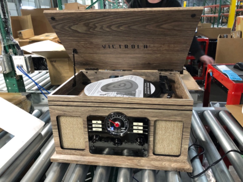 Photo 1 of Victrola Nostalgic 6-in-1 Bluetooth Record Player & Multimedia Center with Built-in Speakers - 3-Speed Turntable, CD & Cassette Player, AM/FM Radio, Farmhouse Oatmeal Farmhouse Oatme