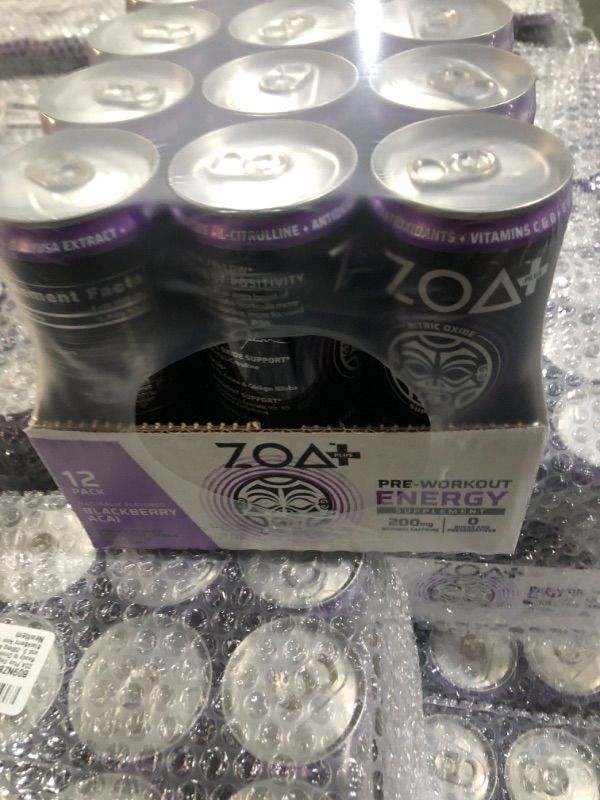 Photo 2 of (EXP 3/29/23) ZOA Plus Sugar-Free Pre-Workout Drink, Ready to Drink  12 PK 