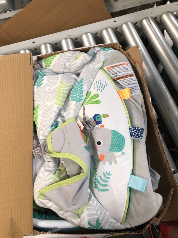 Photo 2 of Bright Starts Jungle Vines Comfy Baby Bouncer and Vibrating Infant Seat with Taggies & Elephant and Sloth Plush Baby Toys