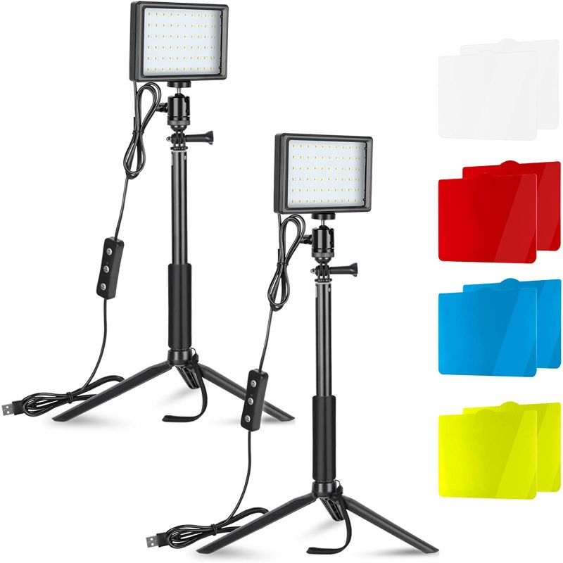 Photo 1 of Neewer 2-Pack Dimmable 5600K USB LED Video Light with Adjustable Tripod Stand and Color Filters