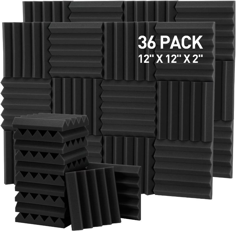 Photo 1 of 36 Pack Hertber Acoustic Panels 9.8''x 9.8''x 2'' Wedge Soundproof Wall Panels High Density Acoustic Foam