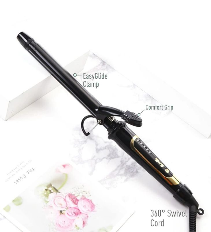 Photo 1 of 1 Inch Curling Iron with Ceramic Coating Barrel for Long/Medium Hair, Extra Long Barrel Curling Iron,Instant Heat up to 450°F with clamp