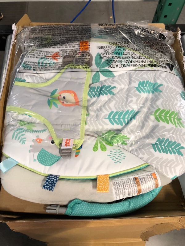 Photo 2 of Bright Starts Jungle Vines Comfy Baby Bouncer and Vibrating Infant Seat with Taggies & Elephant and Sloth Plush Baby Toys