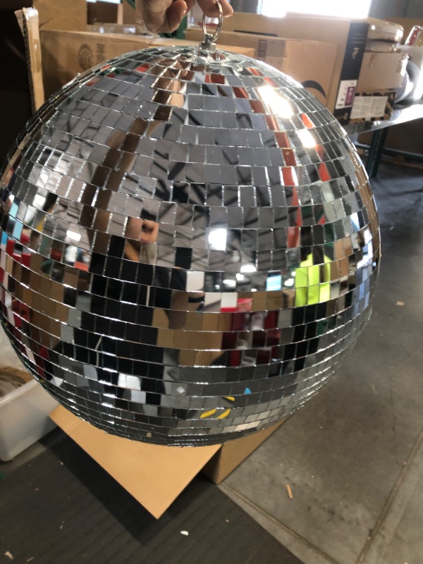 Photo 1 of  Large Disco Ball 16 Inch Glass Mirror Disco Party Ball Jumbo Ball with Hanging Ring Rotating Disco Ball Silver