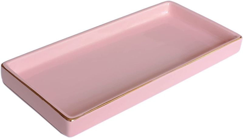 Photo 1 of 10 x 5 Ceramic Bathroom Tray for Countertop,  (Pink)