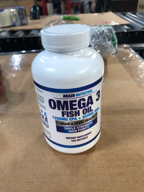 Photo 2 of Arazo Nutrition Omega 3 Fish Oil 4,080mg - High EPA 1200mg + DHA 900mg Triple Strength Burpless Softgels (120 Soft Gels) 120 Count (Pack of 1) EXP: 5/25