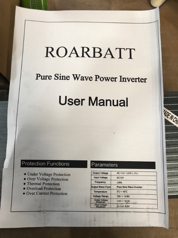 Photo 4 of ROARBATT Power Inverters Pure Sine Wave 1000 Watt 12V DC to 110V/120V AC Converter 2 AC Outlets Car Inverter with 3.4A USB Port Cooling Fans and LCD Display 12V-1000W