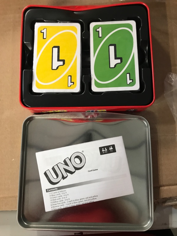 Photo 2 of -SEE NOTES- UNO Family Card Game, with 112 Cards in a Sturdy Storage Tin