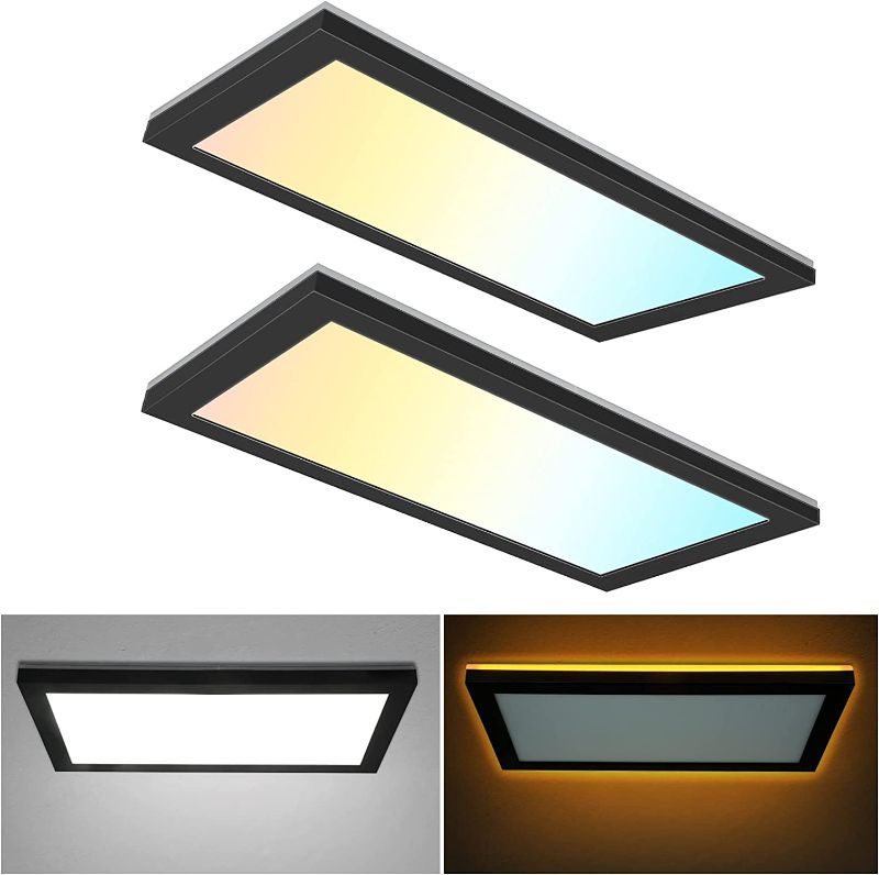 Photo 1 of 1x2 FT 3CCT LED Flat Panel Flush Mount Light with Night Light, ORB, 2500LM, 25W, 3000/4000/5000K Selectable, Dimmable Ultra Slim Edge-Lit Built-in Driver Surface Mount Ceiling Light for Kitchen 2 Pack